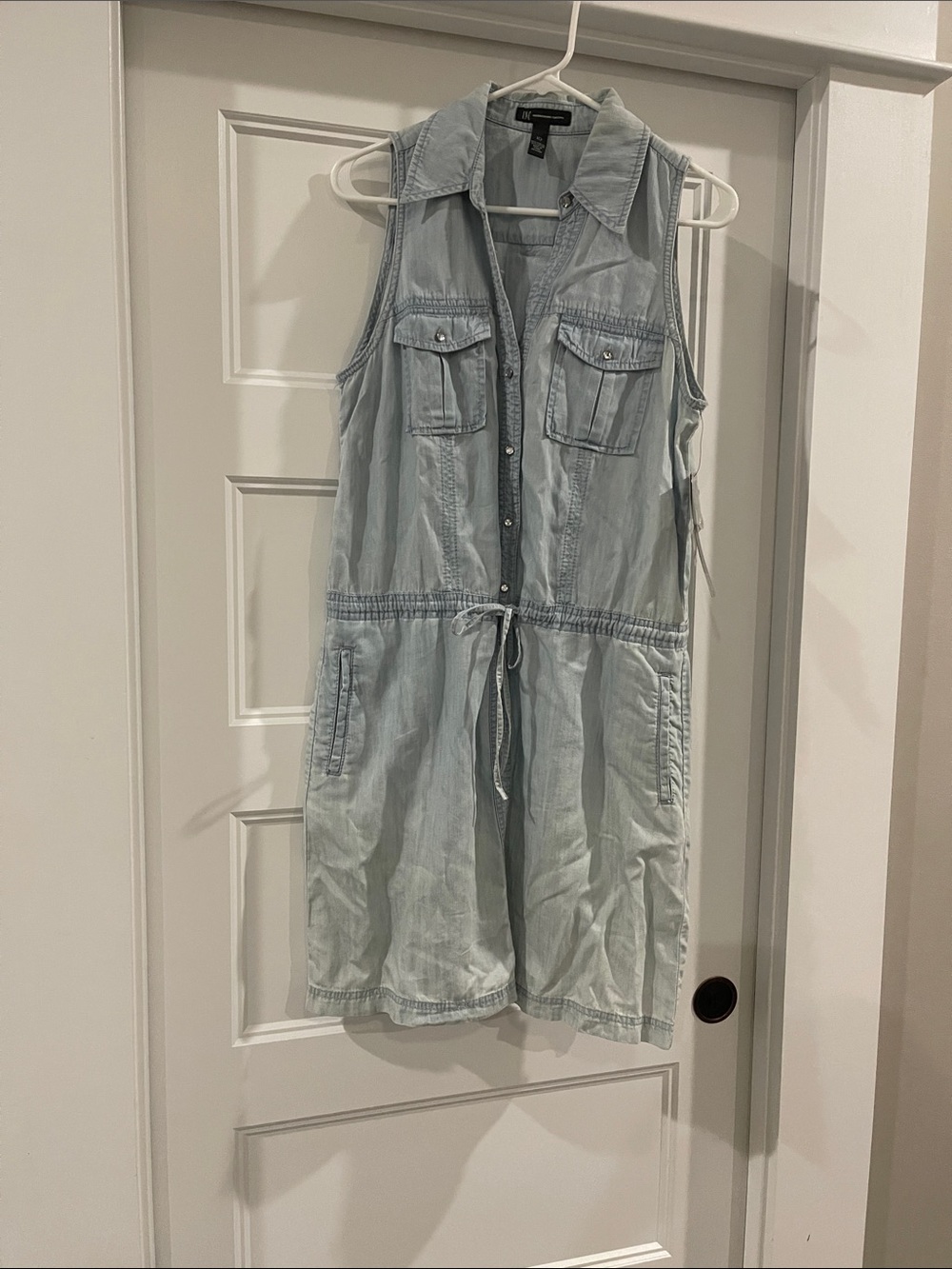 INC International Concepts Light Wash Denim Midi Romper Dress